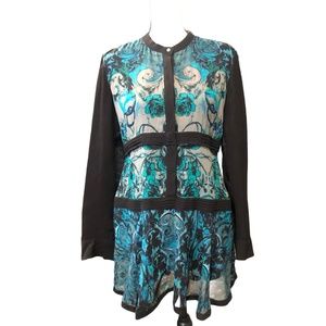 ROBERTO CAVALLI GREEN/BLACK/GRAY FLORAL SILK DRESS
